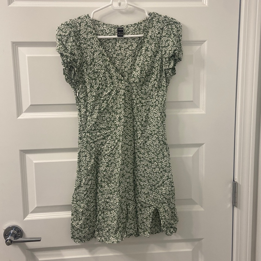 Green & White Floral Mini Dress